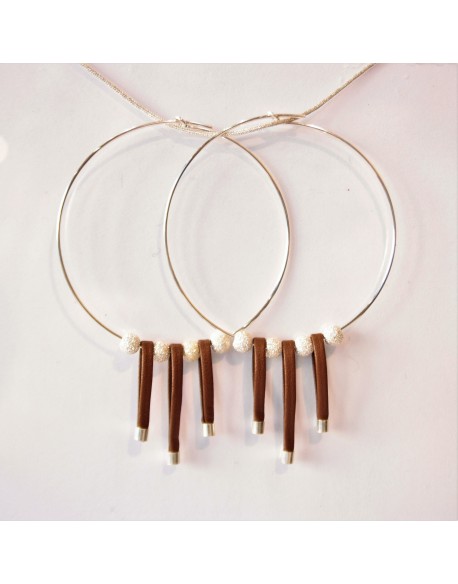 Créoles perles strass et brins de cuir