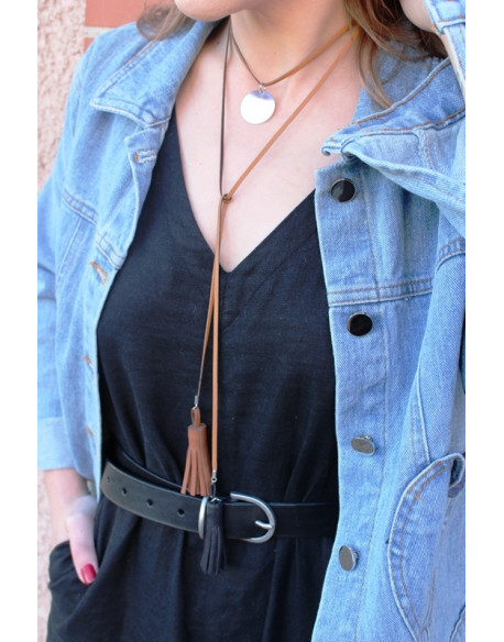 Sautoir cuir et médaille argent