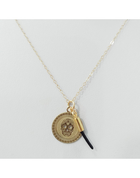 Collier plaqué or tête de mort