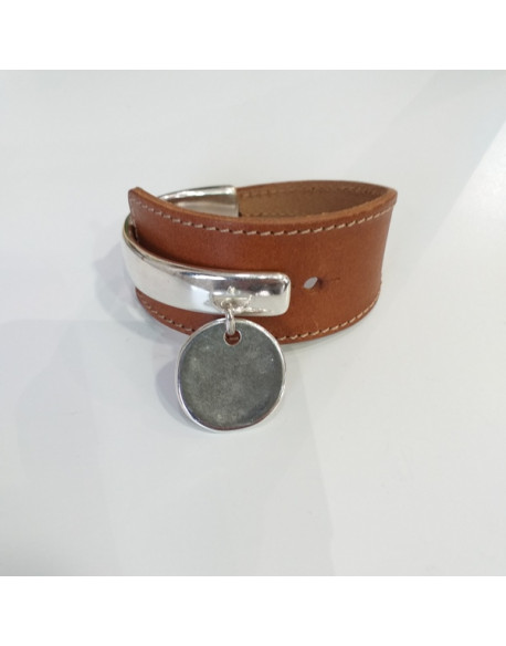 Bracelet demi jonc cuir camel