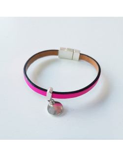 BRACELET ENFANT ROSE FLUO MEDAILLE LONDRES