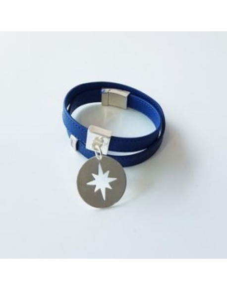 BRACELET DOUBLE TOUR CUIR AVEC MEDAILLE ETOILE
