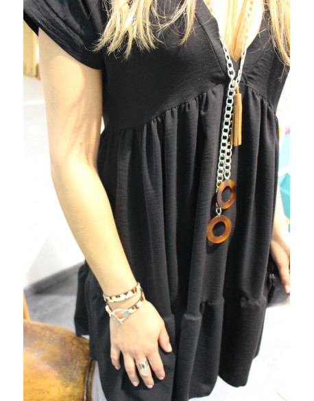 Sautoir grosse maille jaseron avec gros ronds et pompon