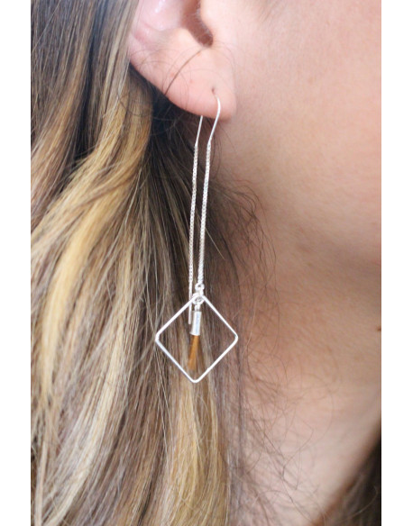 Boucles d'oreilles argent avec pendentif carré
