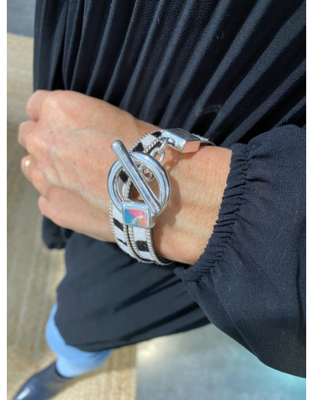 Bracelet double tour cuir zèbre