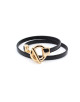 BRACELET EN CUIR NOIR FERMOIR ROND TIGE DORE ANNUNZIATA