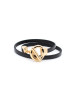 BRACELET EN CUIR NOIR FERMOIR ROND TIGE DORE ANNUNZIATA