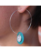 BOUCLES D'OREILLES CREOLE ARGENT AVEC MEDAILLE ET PASTILLE CUIR  ANNA