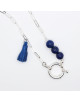 COLLIER ARGENT FERMOIR BOUEE PERLES BLEUES AGATA
