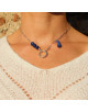 COLLIER ARGENT FERMOIR BOUEE PERLES BLEUES AGATA