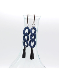 BOUCLES D'OREILLES ARGENT MAILLE GOURMETTE BLEUE MILENA