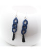 BOUCLES D'OREILLES ARGENTEES  MAILLE GOURMETTE BLEUE MILENA