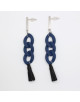 BOUCLES D'OREILLES ARGENTEES  MAILLE GOURMETTE BLEUE MILENA