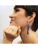 BOUCLES D'OREILLES ARGENTEES  MAILLE GOURMETTE BLEUE MILENA