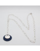 SAUTOIR ARGENT MEDAILLE MARTELEE PASTILLE CUIR RACHEL