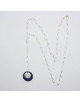 SAUTOIR ARGENT MEDAILLE MARTELEE PASTILLE CUIR RACHEL