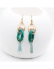 BOUCLES D'OREILLES DOREES GRAIN DE CAFE ET OVALE VERT RITA
