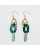 BOUCLES D'OREILLES DOREES GRAIN DE CAFE ET OVALE VERT RITA