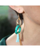BOUCLES D'OREILLES DOREES GRAIN DE CAFE ET OVALE VERT RITA