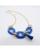 COLLIER OVALE BLEU ET GRAIN DE CAFE DORE ROSSANA