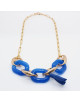 COLLIER OVALE BLEU ET GRAIN DE CAFE DORE ROSSANA