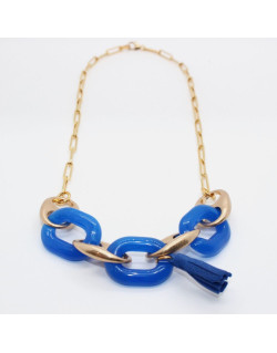 COLLIER OVALE BLEU ET GRAIN DE CAFE DORE ROSSANA