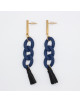 BOUCLES D'OREILLES DOREES MAILLE GOURMETTE BLEUE ILONA