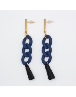 BOUCLES D'OREILLES DOREES MAILLE GOURMETTE BLEUE ILONA