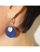 BOUCLES ARGENT MINI MEDAILLE ET ROND DE CUIR BLEU ILANA
