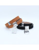 BRACELET DOUBLE TOUR CUIR NUBUCK CAMEL OU NOIR ET CADENAS ISIA