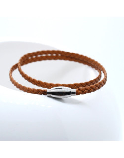 BRACELET EN CUIR TRESSE CAMEL AXEL