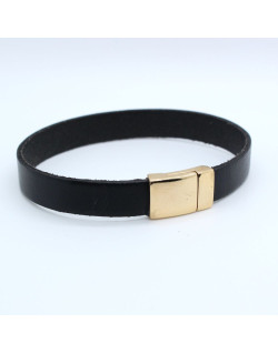 BRACELET EN CUIR NOIR ET FERMOIR DORE NOE