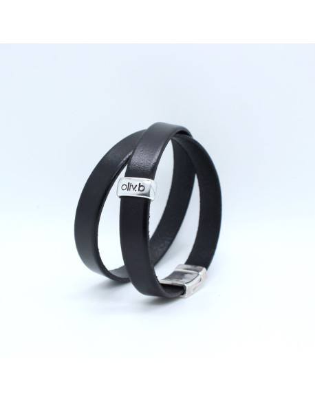 BRACELET EN CUIR NOIR DOUBLE TOUR AZNAVOUR