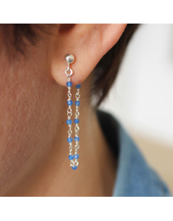 BOUCLES ARGENT PIERRES AGATE BLEUE AZUL