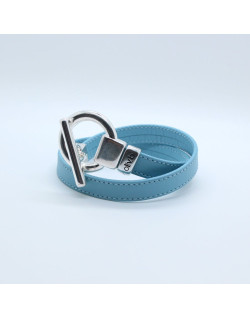 BRACELET FERMOIR T CUIR BLEU CIEL SARAH