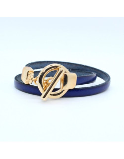 BRACELET CUIR BLEU VIOLET FERMOIR DORE MINA