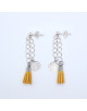 BOUCLES ARGENTEES MEDAILLE ET POMPON JAUNE SACHANE