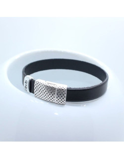 BRACELET EN CUIR NOIR FERMOIR DESIGN TIAGO