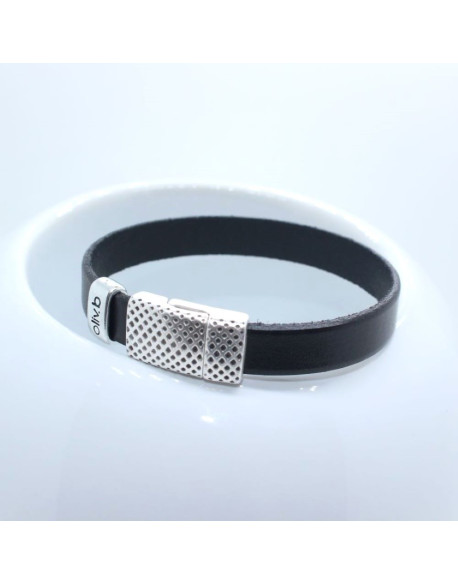 BRACELET EN CUIR NOIR FERMOIR DESIGN TIAGO