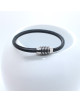 BRACELET EN CUIR NOIR FERMOIR TUBE ACIER MANOE