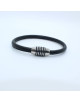 BRACELET EN CUIR NOIR FERMOIR TUBE ACIER MANOE