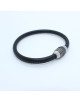 BRACELET EN CUIR NOIR FERMOIR TUBE ACIER MANOE