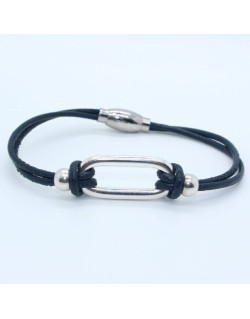 BRACELET OVALE EN CUIR BLEU MARINE ELIE