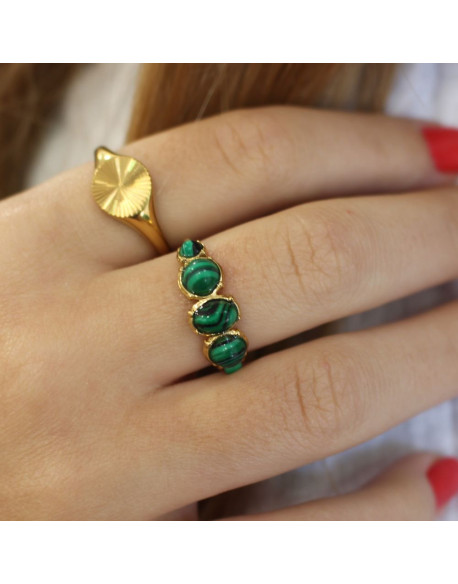 BAGUE DOREE MALACHITE ROSY